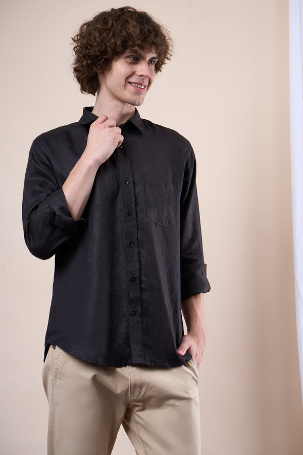 Black regular fit oxford shirt