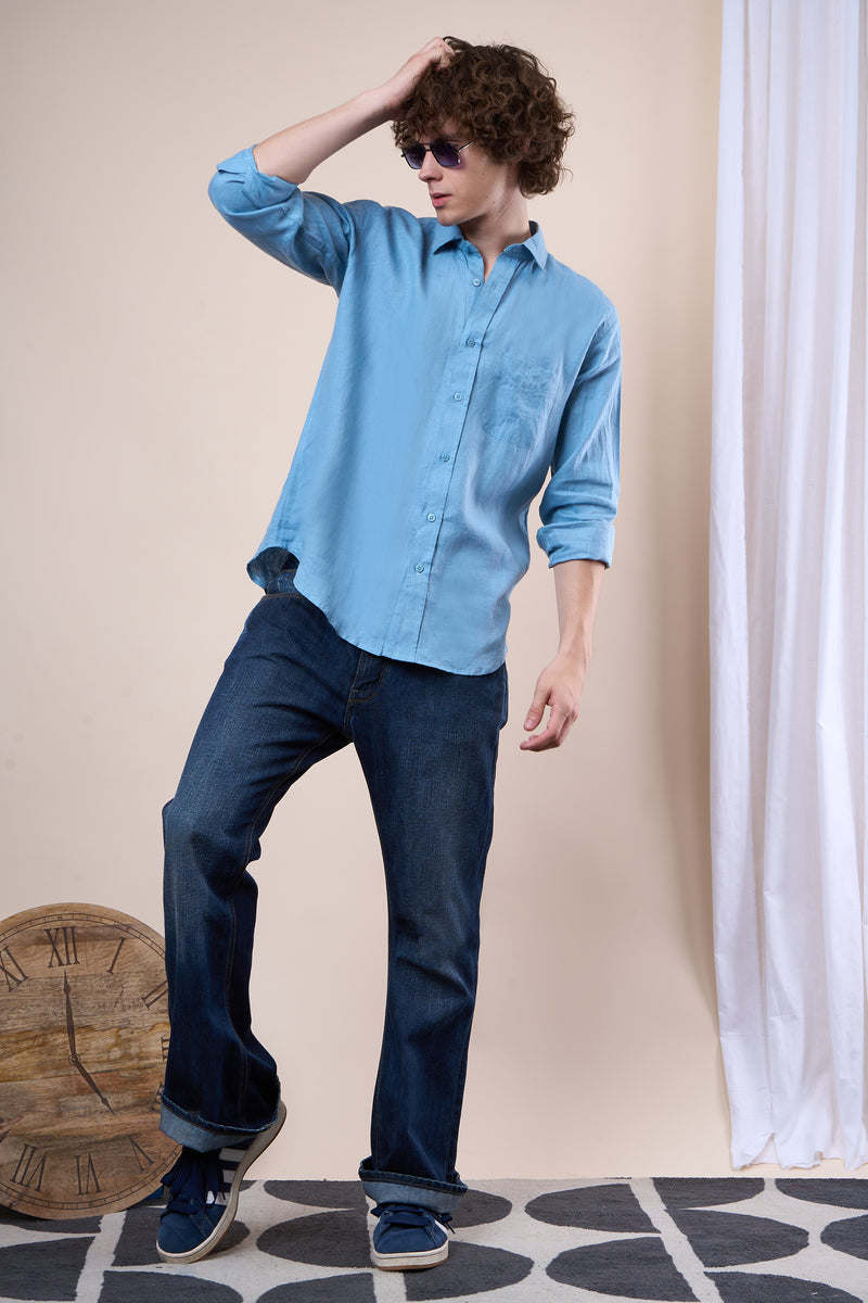 Indigo blue regular fit oxford shirt