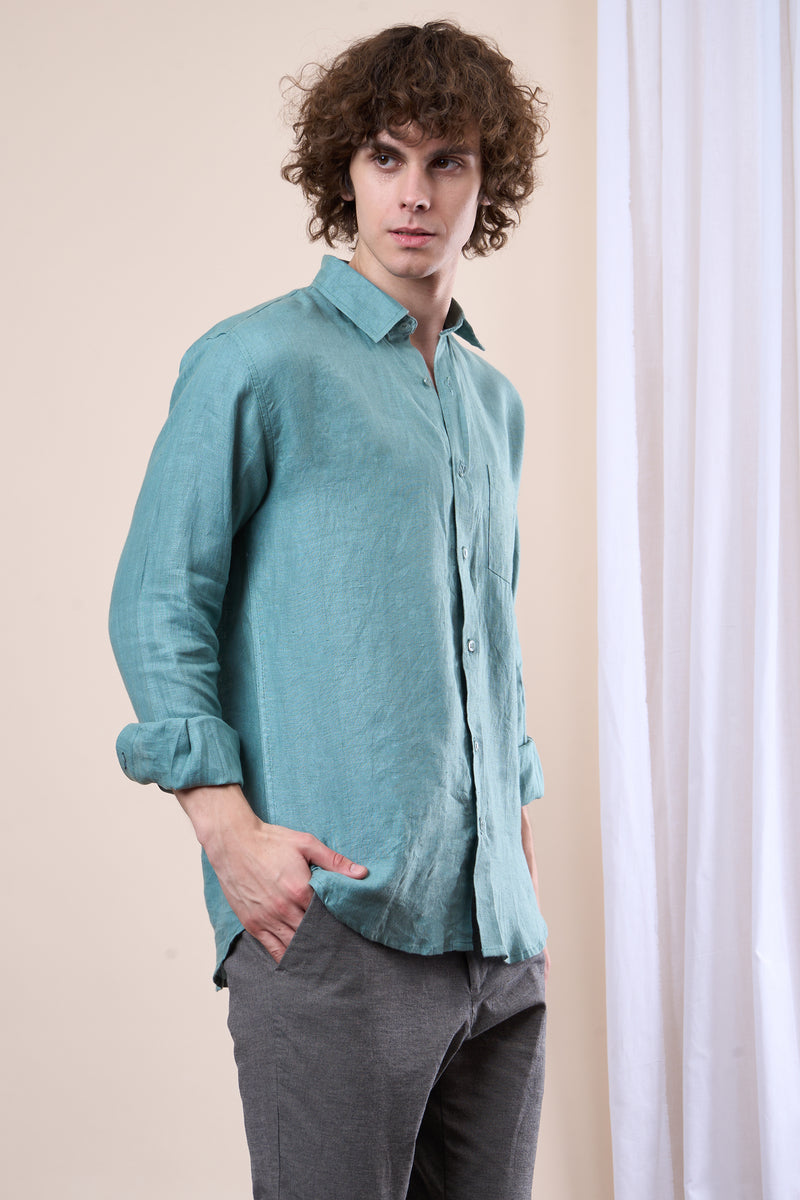 Sea green regular fit oxford shirt